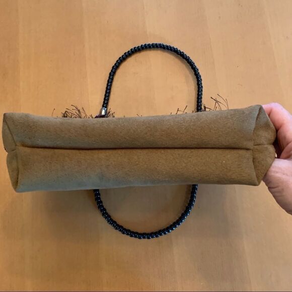 Vintage handmade bag burgundy paisley feathers resin top handle - Picture 5 of 8